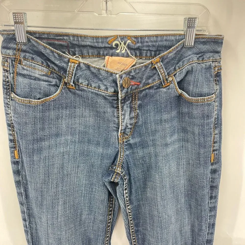 Worn Womens Flare Jeans Denim Stretch 5 Pocket Mid rise Medium Wash Blue Size 10